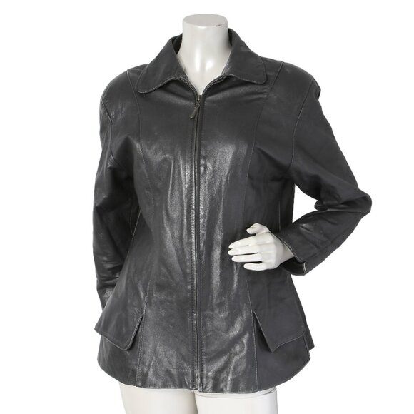 Vintage Edarly Calf Skin Leather Jacket Black Zipper Fitted Lined Coat Mexico - Picture 2 of 16